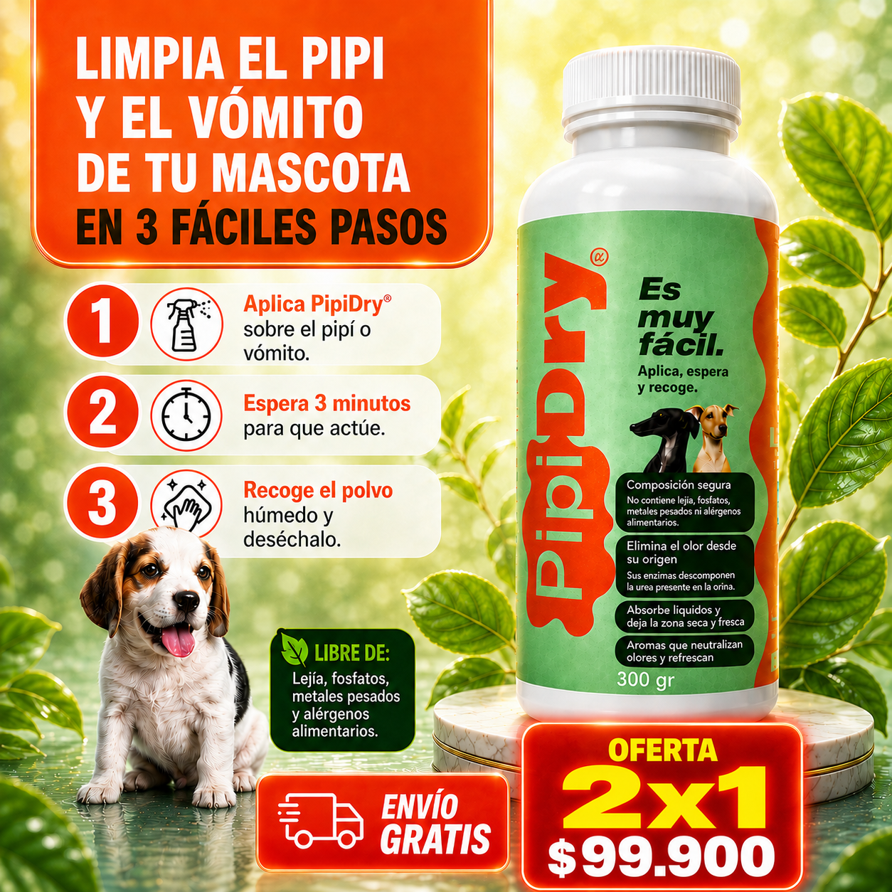 •	PipiDry™️ – Convierte la Orina y el Vómito en Polvo para una Limpieza Rápida y Sin Complicaciones ✅