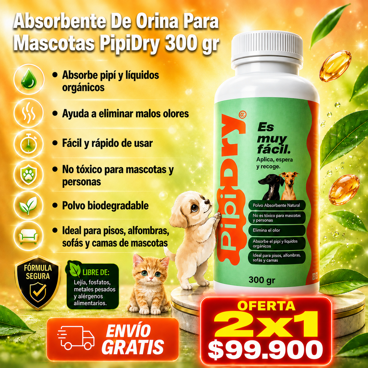 •	PipiDry™️ – Convierte la Orina y el Vómito en Polvo para una Limpieza Rápida y Sin Complicaciones ✅