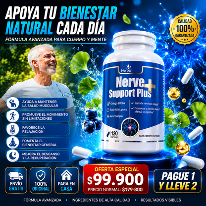 OFERTA 2 X 1 : NERVE SUPPORT PLUS™️ – Soporte Avanzado para Nervios, Reduce Hormigueo, Adormecimiento y Molestias Nerviosas