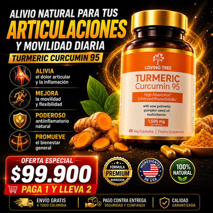 OFERTA 2 X 1 :TURMERIC™️ – Curcumina 95% de Alta Potencia para Articulaciones Flexibles, Menos Inflamación y Mayor Bienestar