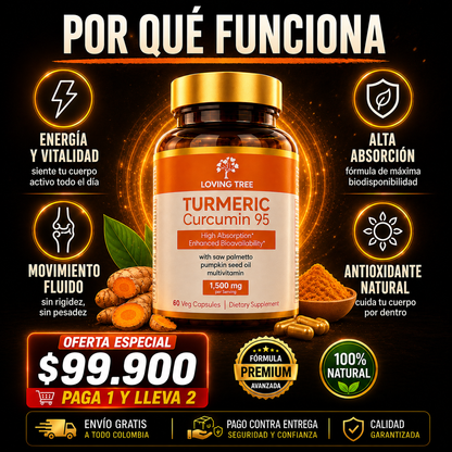 OFERTA 2 X 1 :TURMERIC™️ – Curcumina 95% de Alta Potencia para Articulaciones Flexibles, Menos Inflamación y Mayor Bienestar