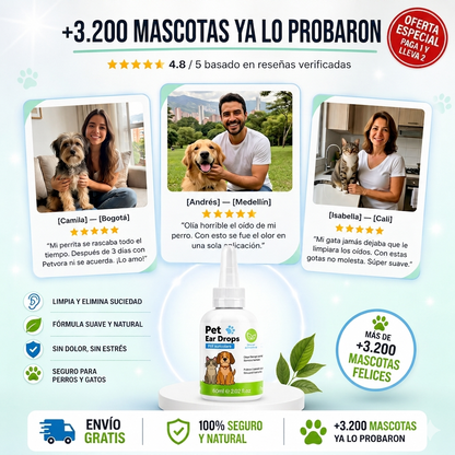 OFERTA 2 X 1: Petvora™️ – Limpiador Ótico Premium para Mascotas, Elimina Cera, Picazón y Mal Olor